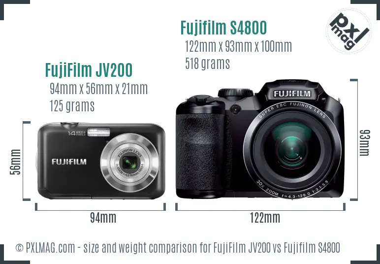 FujiFilm JV200 vs Fujifilm S4800 size comparison