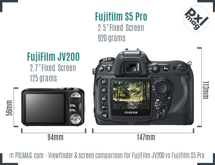 FujiFilm JV200 vs Fujifilm S5 Pro Screen and Viewfinder comparison