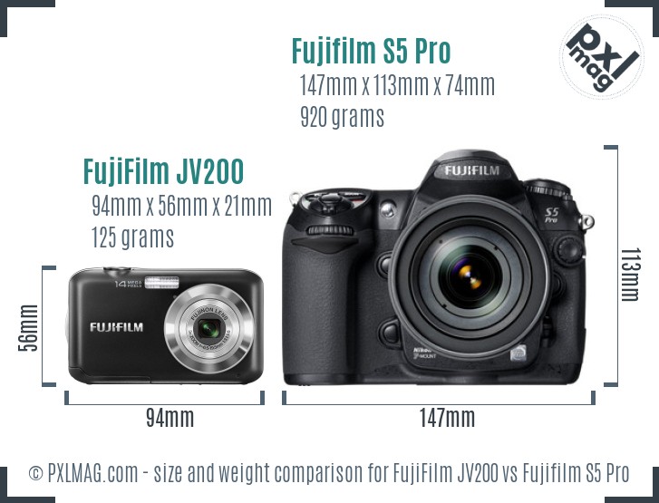 FujiFilm JV200 vs Fujifilm S5 Pro size comparison FujiFilm JV200 vs Fujifilm S5 Pro size comparison