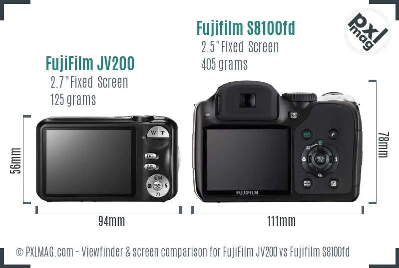 FujiFilm JV200 vs Fujifilm S8100fd Screen and Viewfinder comparison