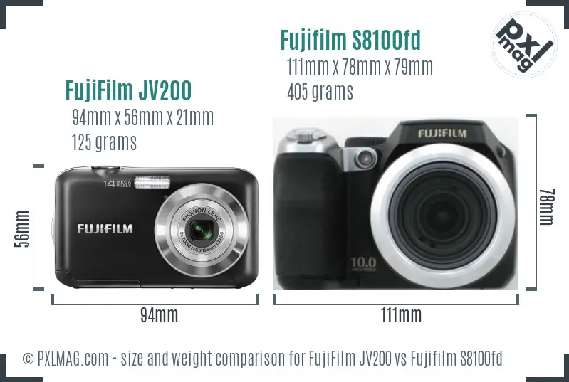 FujiFilm JV200 vs Fujifilm S8100fd size comparison