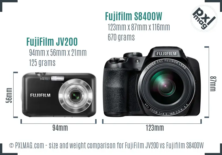 FujiFilm JV200 vs Fujifilm S8400W size comparison FujiFilm JV200 vs Fujifilm S8400W size comparison