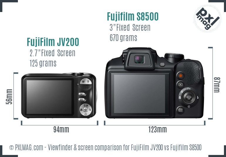 FujiFilm JV200 vs Fujifilm S8500 Screen and Viewfinder comparison