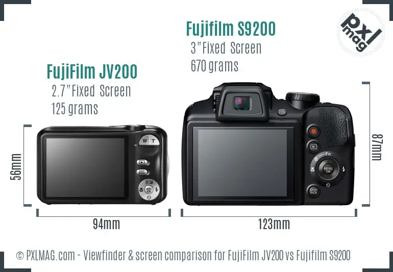 FujiFilm JV200 vs Fujifilm S9200 Screen and Viewfinder comparison FujiFilm JV200 vs Fujifilm S9200 Screen and Viewfinder comparison