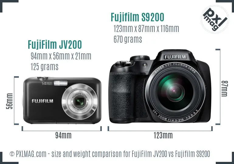 FujiFilm JV200 vs Fujifilm S9200 size comparison FujiFilm JV200 vs Fujifilm S9200 size comparison