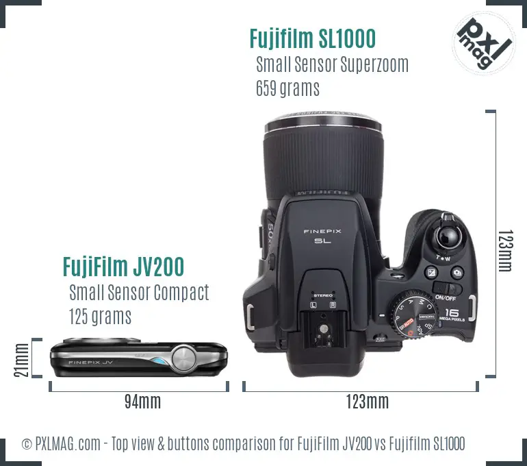 FujiFilm JV200 vs Fujifilm SL1000 top view buttons comparison