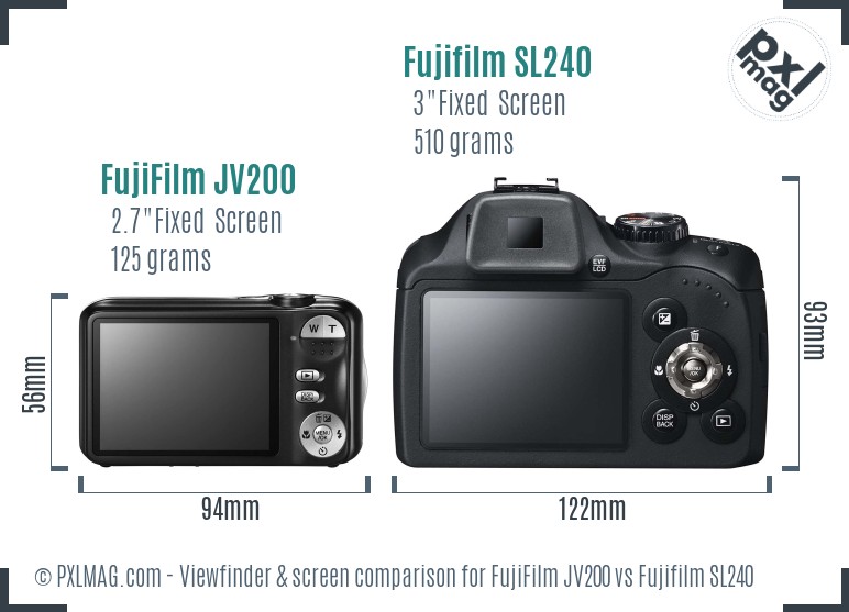 FujiFilm JV200 vs Fujifilm SL240 Screen and Viewfinder comparison