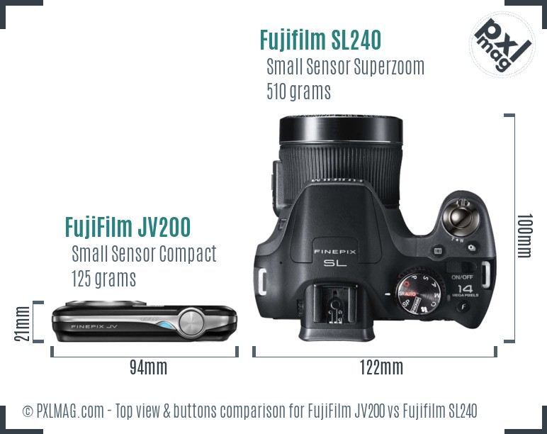 FujiFilm JV200 vs Fujifilm SL240 top view buttons comparison