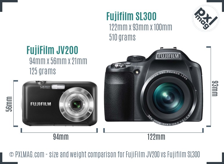 FujiFilm JV200 vs Fujifilm SL300 size comparison