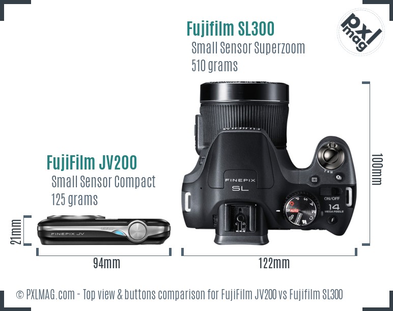 FujiFilm JV200 vs Fujifilm SL300 top view buttons comparison
