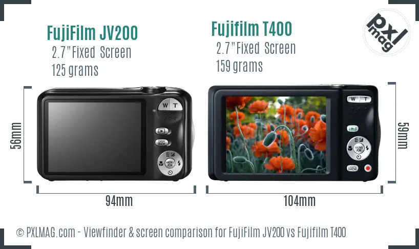 FujiFilm JV200 vs Fujifilm T400 Screen and Viewfinder comparison FujiFilm JV200 vs Fujifilm T400 Screen and Viewfinder comparison