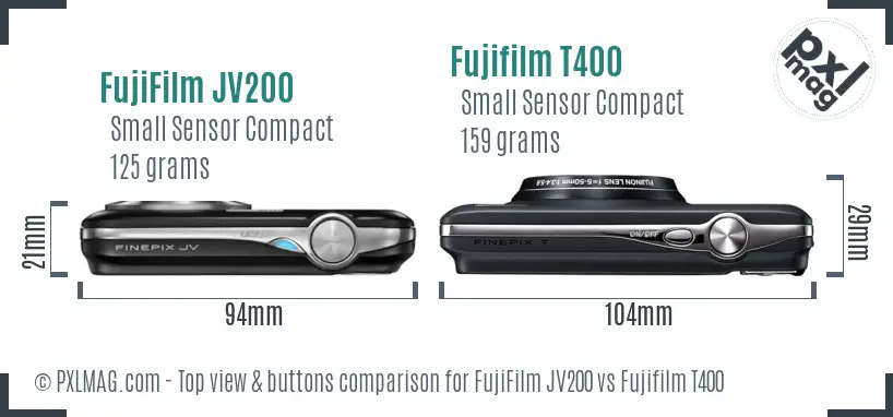 FujiFilm JV200 vs Fujifilm T400 top view buttons comparison FujiFilm JV200 vs Fujifilm T400 top view buttons comparison