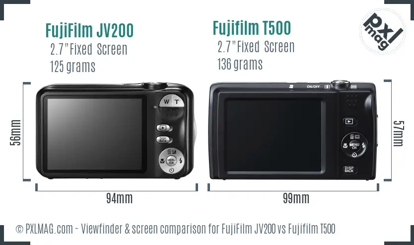 FujiFilm JV200 vs Fujifilm T500 Screen and Viewfinder comparison FujiFilm JV200 vs Fujifilm T500 Screen and Viewfinder comparison