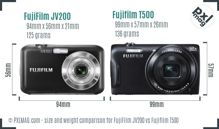 FujiFilm JV200 vs Fujifilm T500 size comparison FujiFilm JV200 vs Fujifilm T500 size comparison