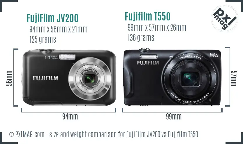 FujiFilm JV200 vs Fujifilm T550 size comparison FujiFilm JV200 vs Fujifilm T550 size comparison