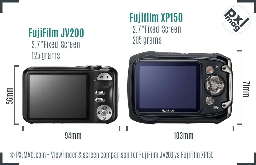 FujiFilm JV200 vs Fujifilm XP150 Screen and Viewfinder comparison