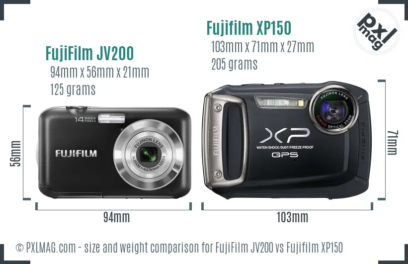 FujiFilm JV200 vs Fujifilm XP150 size comparison