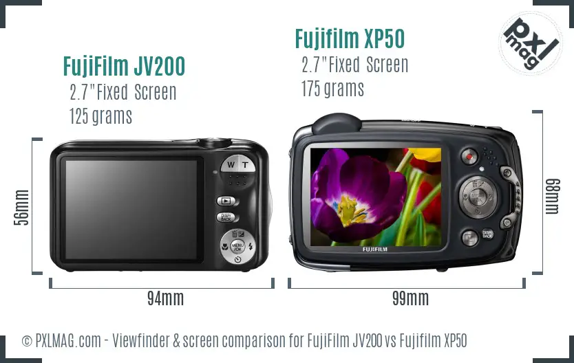 FujiFilm JV200 vs Fujifilm XP50 Screen and Viewfinder comparison