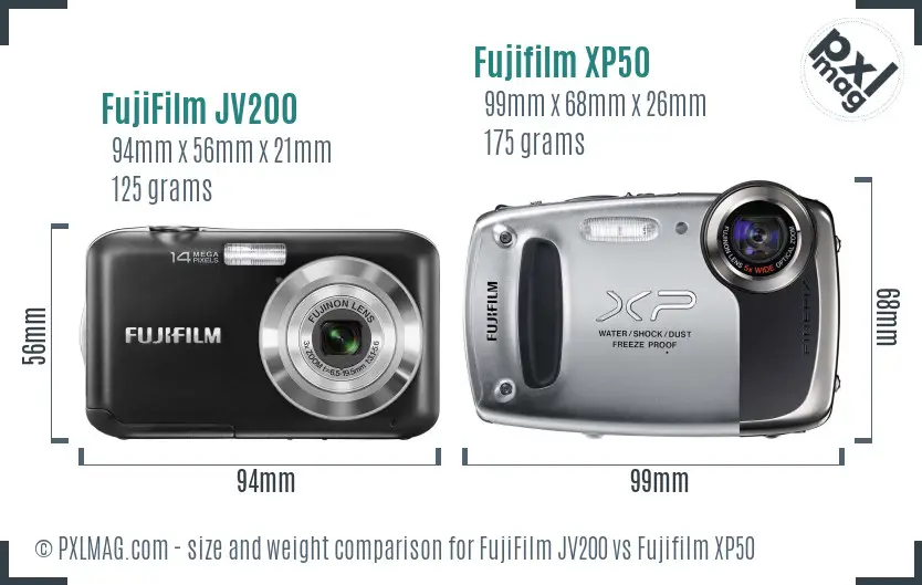 FujiFilm JV200 vs Fujifilm XP50 size comparison