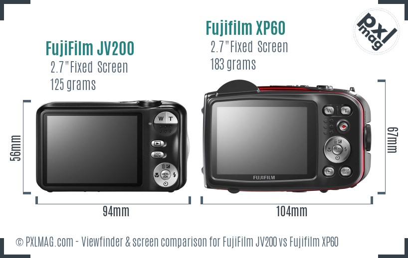 FujiFilm JV200 vs Fujifilm XP60 Screen and Viewfinder comparison