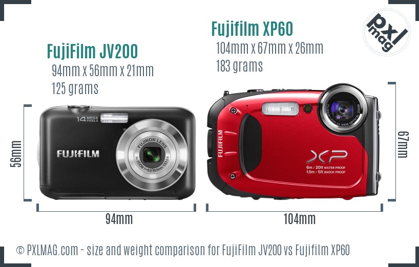 FujiFilm JV200 vs Fujifilm XP60 size comparison