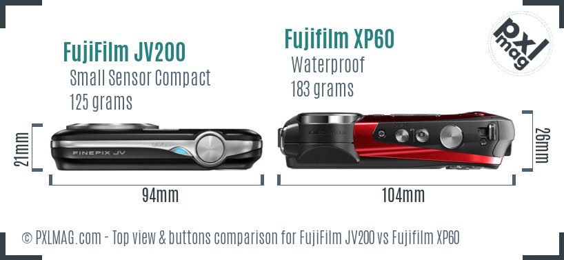 FujiFilm JV200 vs Fujifilm XP60 top view buttons comparison
