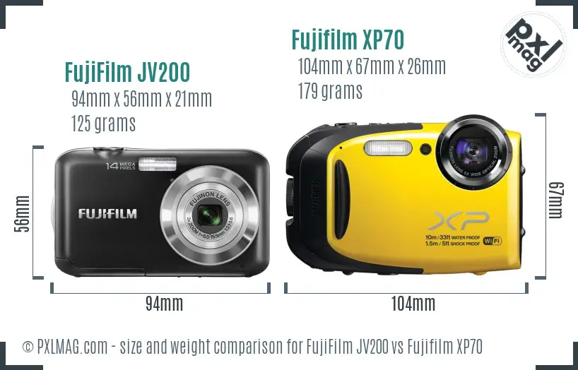 FujiFilm JV200 vs Fujifilm XP70 size comparison