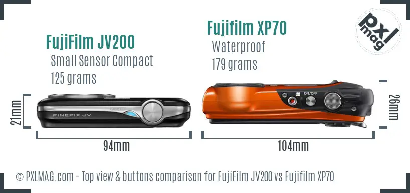 FujiFilm JV200 vs Fujifilm XP70 top view buttons comparison