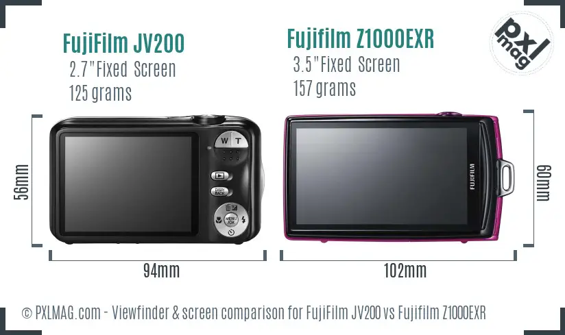 FujiFilm JV200 vs Fujifilm Z1000EXR Screen and Viewfinder comparison