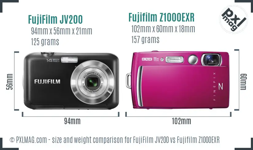 FujiFilm JV200 vs Fujifilm Z1000EXR size comparison