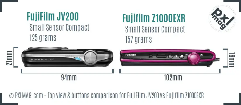 FujiFilm JV200 vs Fujifilm Z1000EXR top view buttons comparison