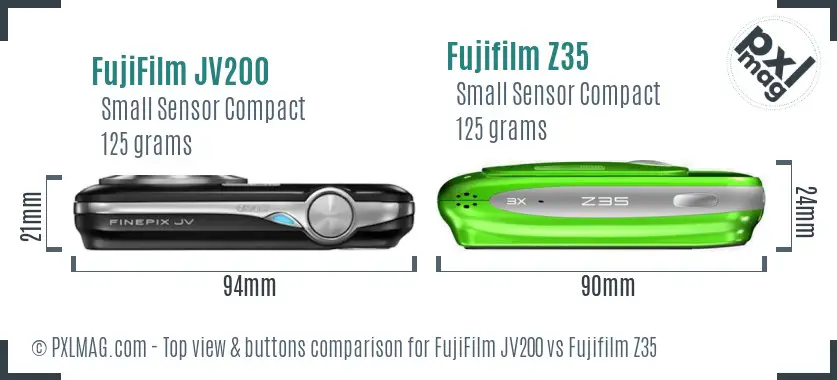 FujiFilm JV200 vs Fujifilm Z35 top view buttons comparison