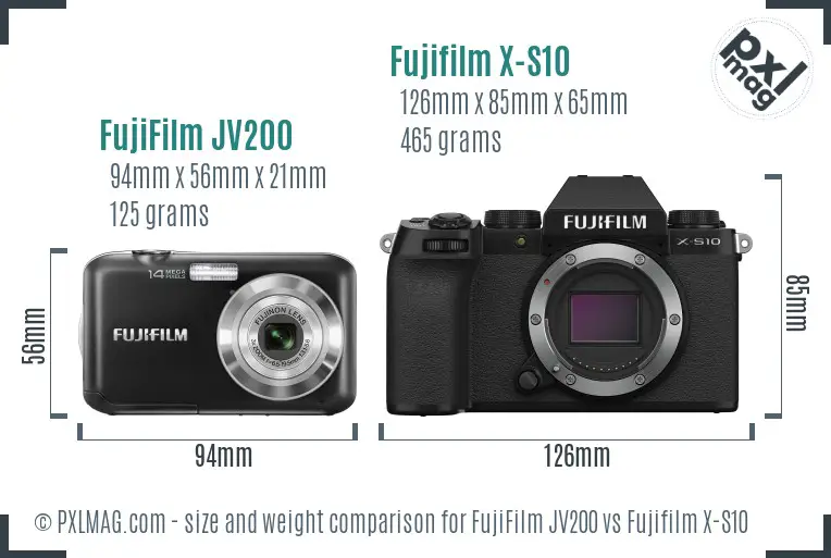 FujiFilm JV200 vs Fujifilm X-S10 size comparison