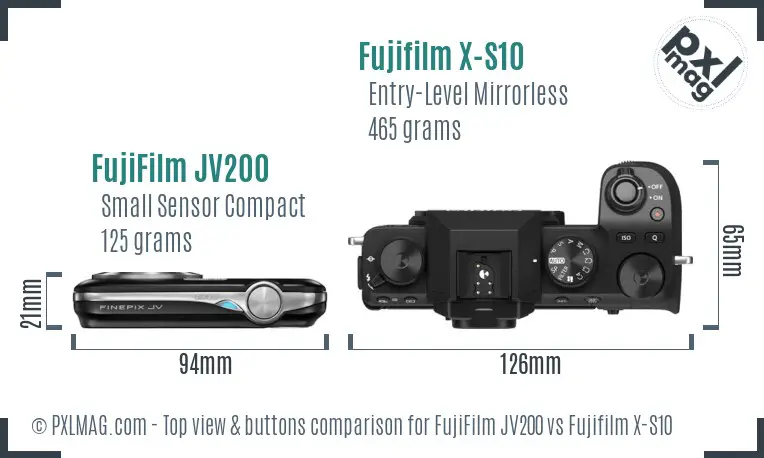 FujiFilm JV200 vs Fujifilm X-S10 top view buttons comparison
