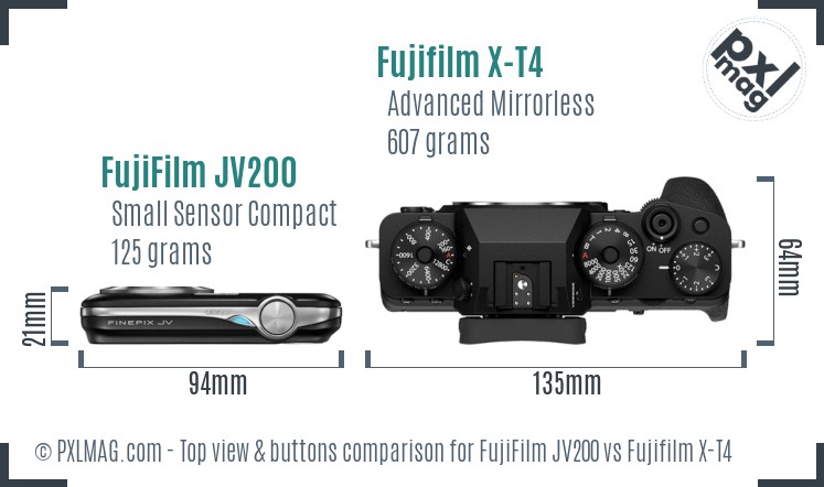 FujiFilm JV200 vs Fujifilm X-T4 top view buttons comparison