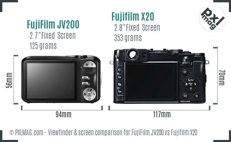 FujiFilm JV200 vs Fujifilm X20 Screen and Viewfinder comparison
