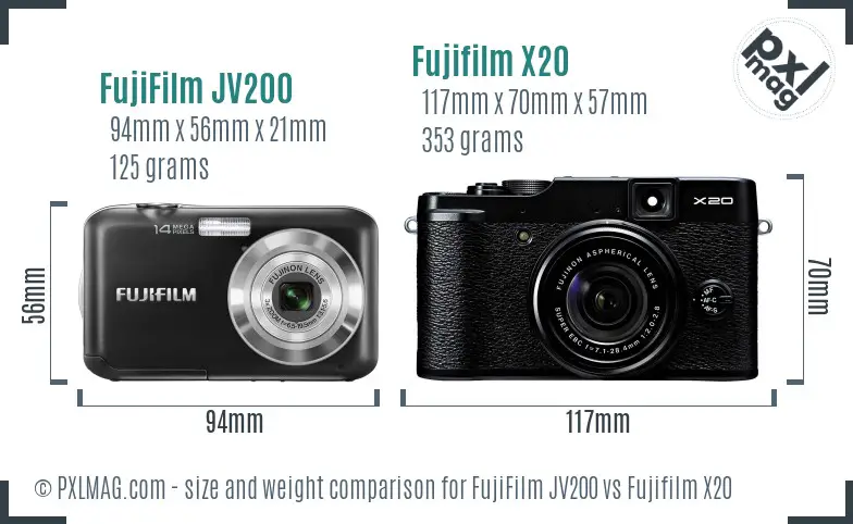 FujiFilm JV200 vs Fujifilm X20 size comparison