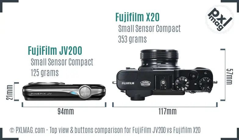 FujiFilm JV200 vs Fujifilm X20 top view buttons comparison