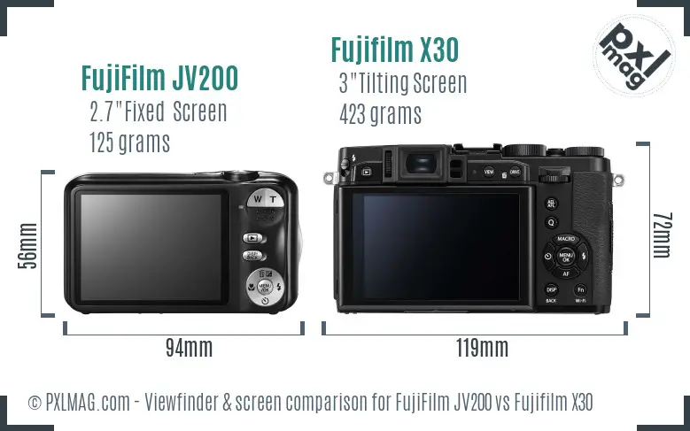 FujiFilm JV200 vs Fujifilm X30 Screen and Viewfinder comparison