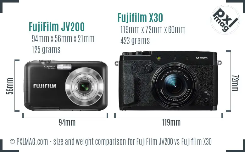 FujiFilm JV200 vs Fujifilm X30 size comparison