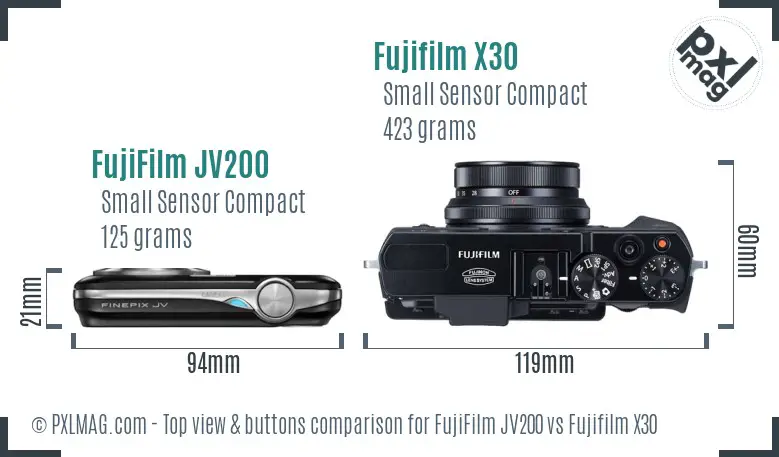 FujiFilm JV200 vs Fujifilm X30 top view buttons comparison