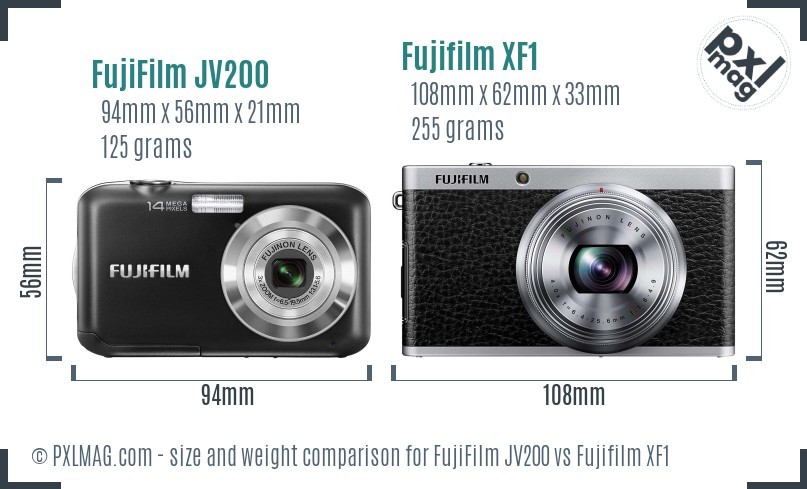 FujiFilm JV200 vs Fujifilm XF1 size comparison