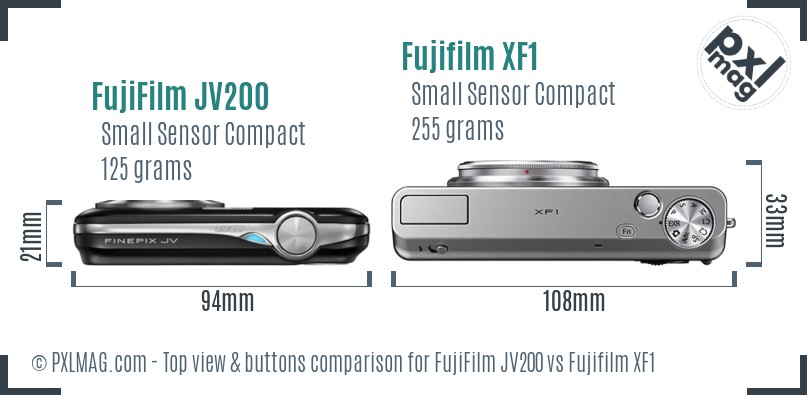 FujiFilm JV200 vs Fujifilm XF1 top view buttons comparison