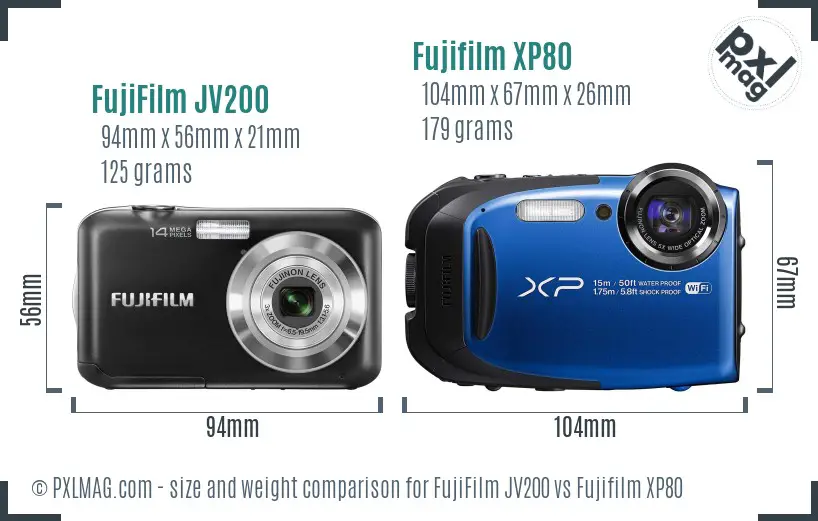 FujiFilm JV200 vs Fujifilm XP80 size comparison