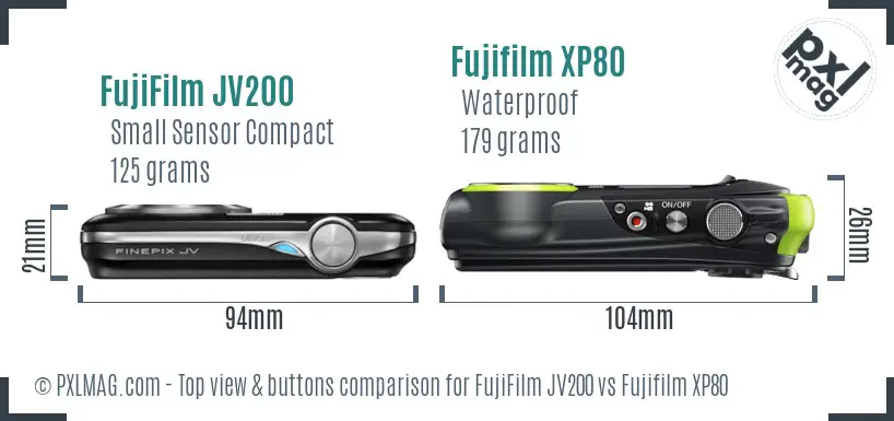 FujiFilm JV200 vs Fujifilm XP80 top view buttons comparison