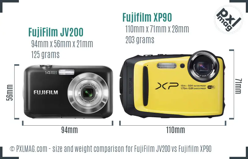 FujiFilm JV200 vs Fujifilm XP90 size comparison