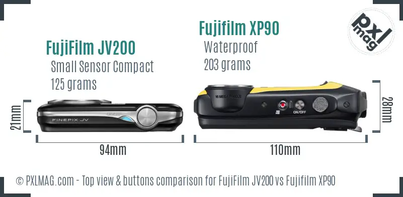 FujiFilm JV200 vs Fujifilm XP90 top view buttons comparison