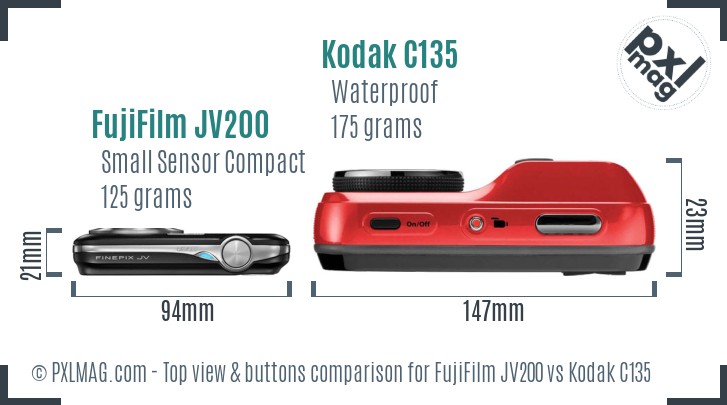 FujiFilm JV200 vs Kodak C135 top view buttons comparison