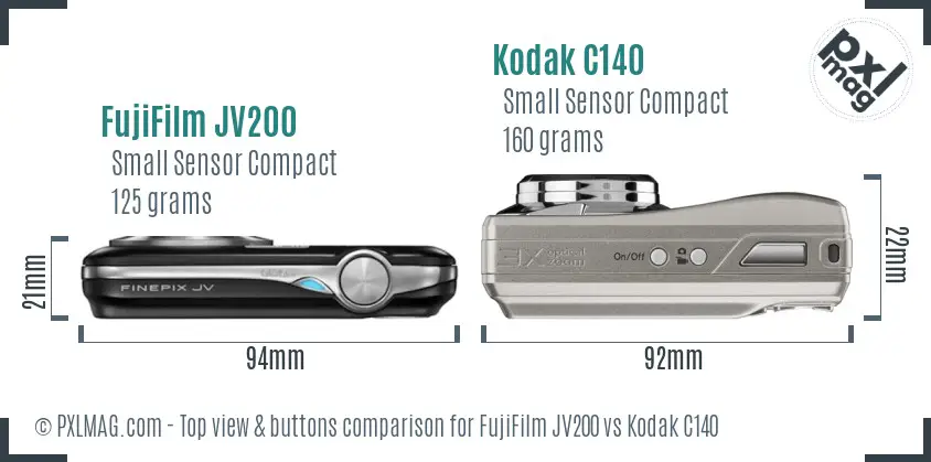 FujiFilm JV200 vs Kodak C140 top view buttons comparison