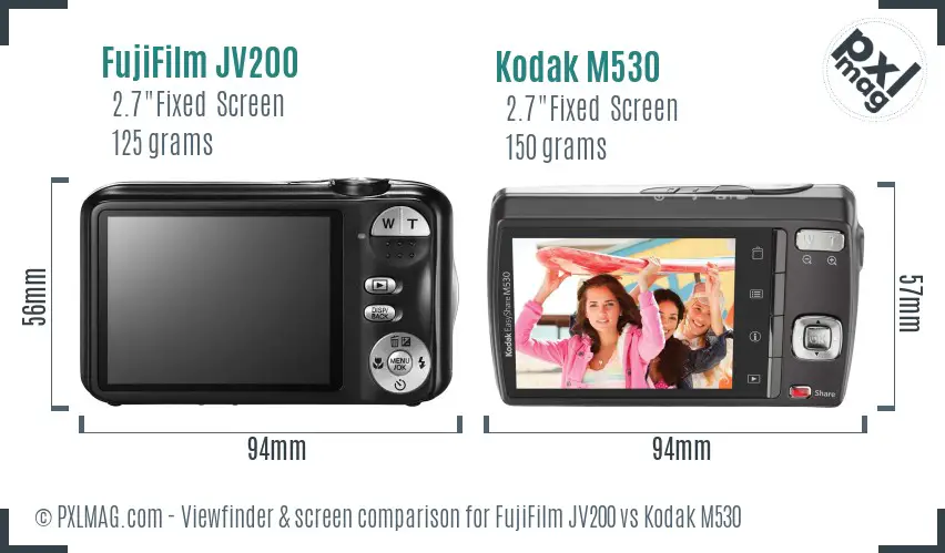 FujiFilm JV200 vs Kodak M530 Screen and Viewfinder comparison